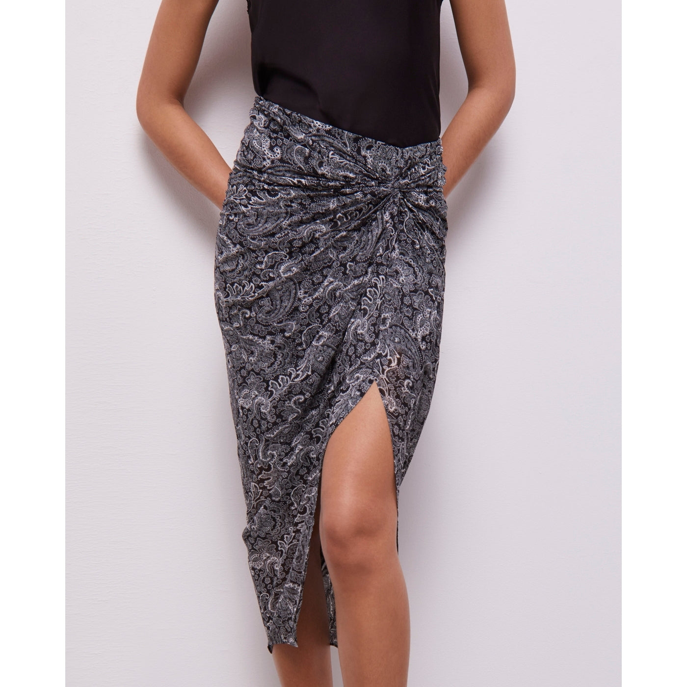 Falda midi de seda - Negro - Mujer