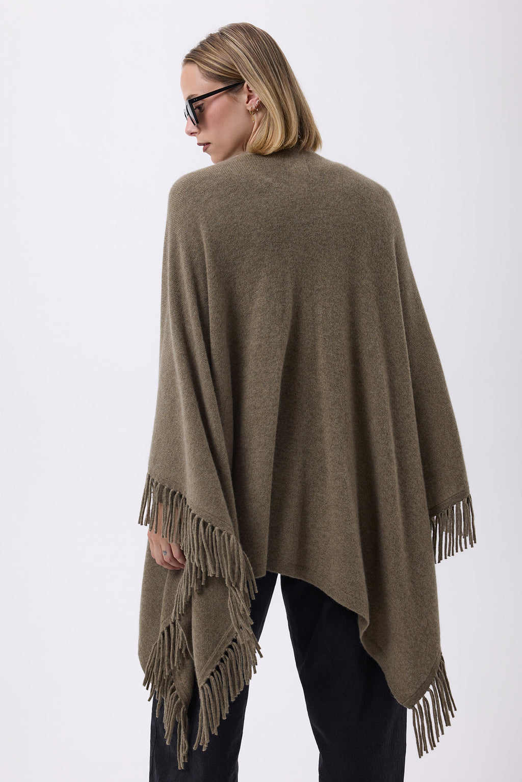 Poncho con frange Flago - Verde kaki - Donna