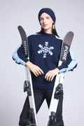 Flora Large Snowflake High-Neck Jumper - Navy Blue Sky Blue - Women