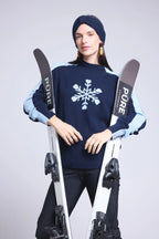 Flora Large Snowflake High-Neck Jumper - Navy Blue Sky Blue - Women