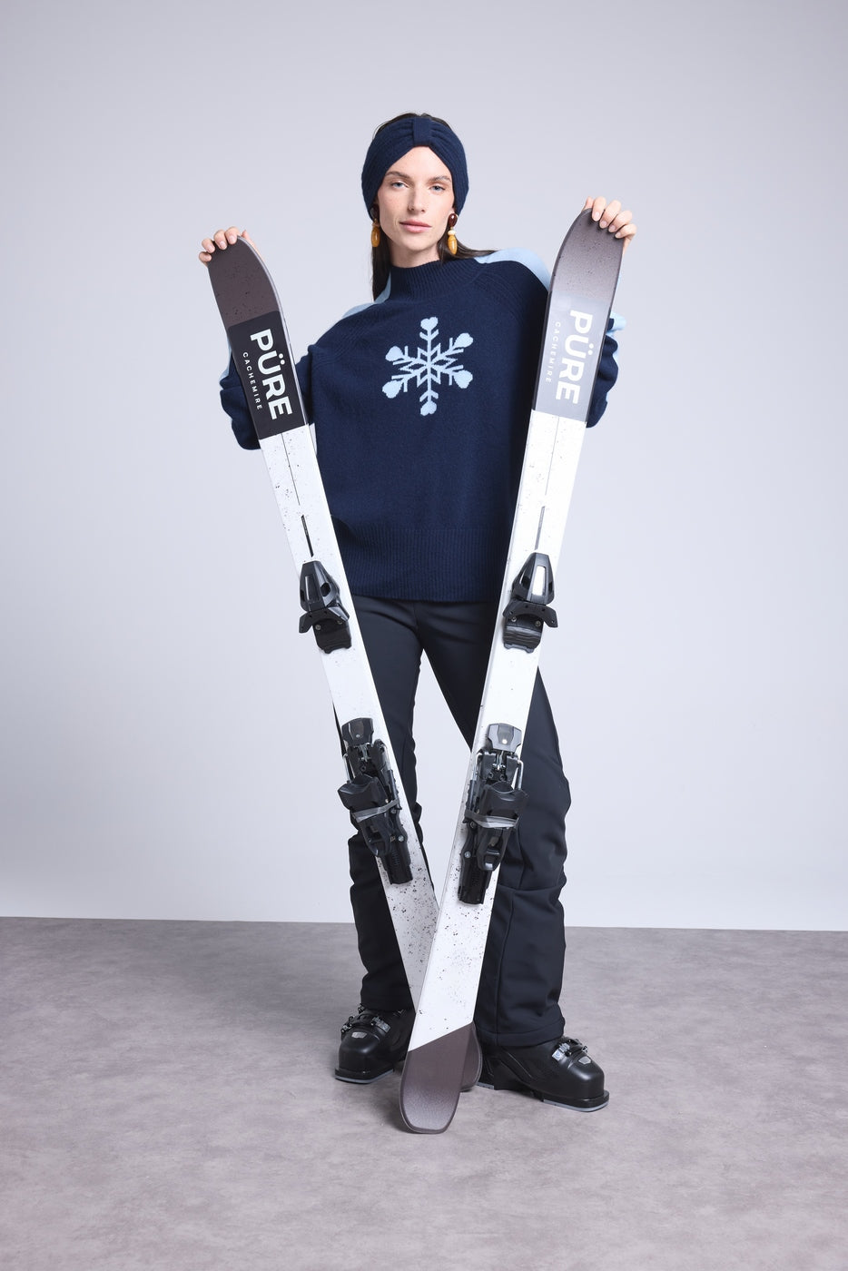 Flora Large Snowflake High-Neck Jumper - Navy Blue Sky Blue - Women