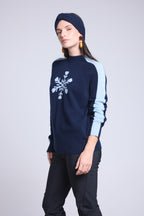 Flora Large Snowflake High-Neck Jumper - Navy Blue Sky Blue - Women