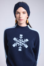 Flora Large Snowflake High-Neck Jumper - Navy Blue Sky Blue - Women