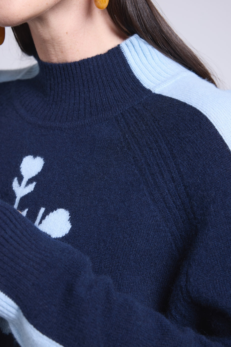 Flora Large Snowflake High-Neck Jumper - Navy Blue Sky Blue - Women