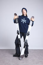 Flora Large Snowflake High-Neck Jumper - Navy Blue Sky Blue - Women