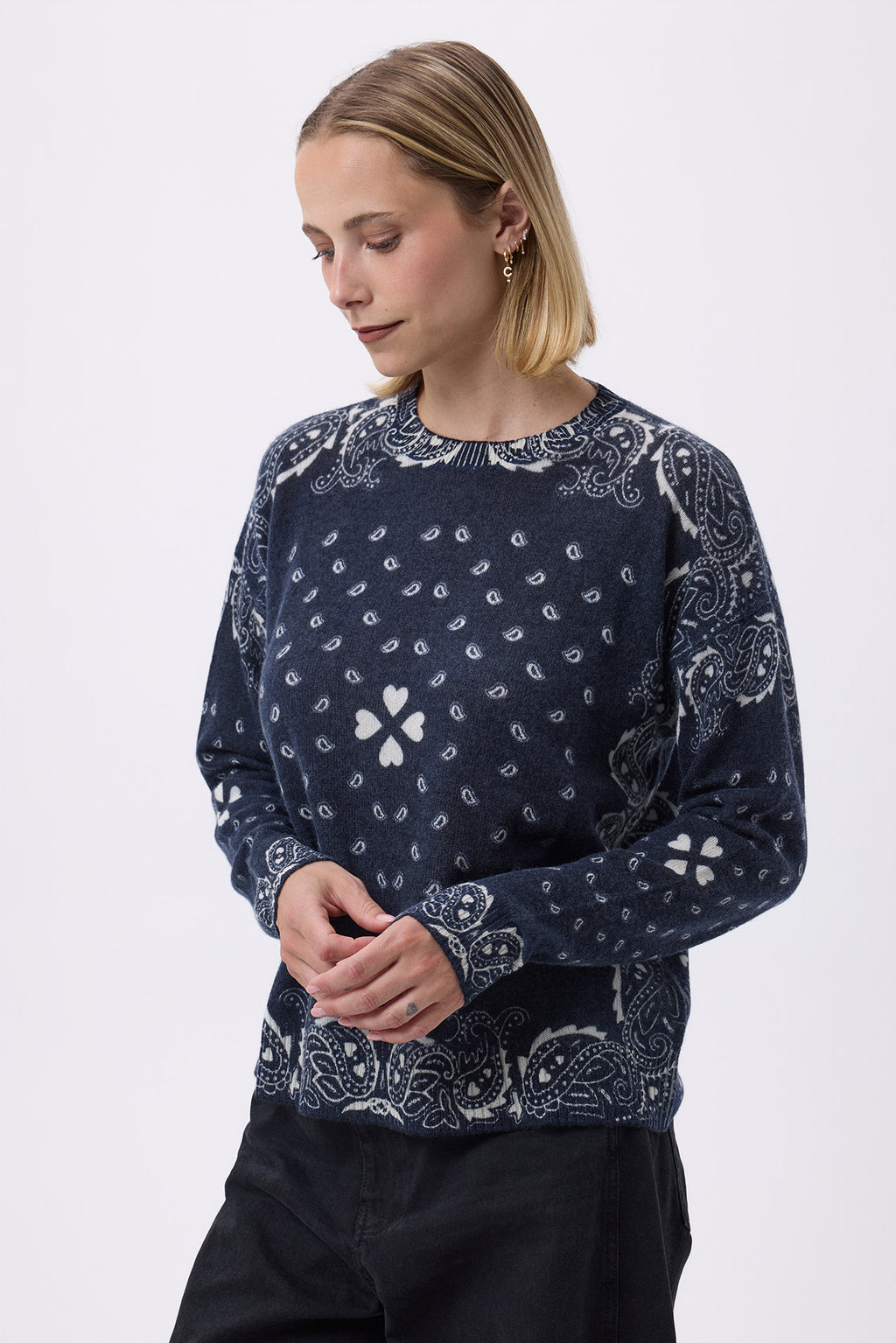 Jersey de cuello redondo con estampado de corazón bandana Flo - Azul marino blanco - Mujer
