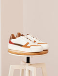 Vasco Lace-Up Trainers - White, Rust & Bronze - Women
