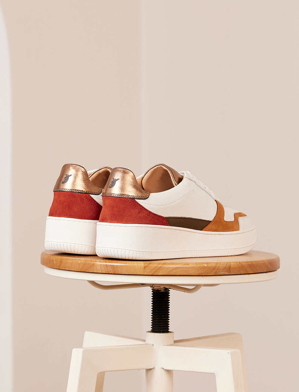 Vasco Lace-Up Trainers - White, Rust & Bronze - Women