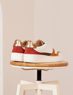 Vasco Lace-Up Trainers - White, Rust & Bronze - Women