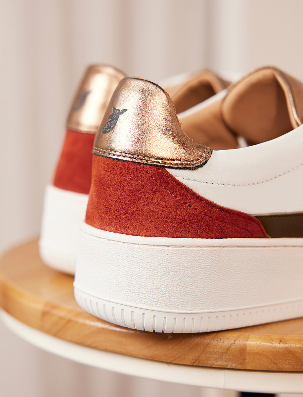 Vasco Lace-Up Trainers - White, Rust & Bronze - Women