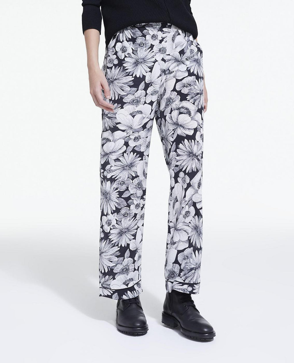The Kooples - Pantalon Droit En Soie - Ecru Et Noir - Femme