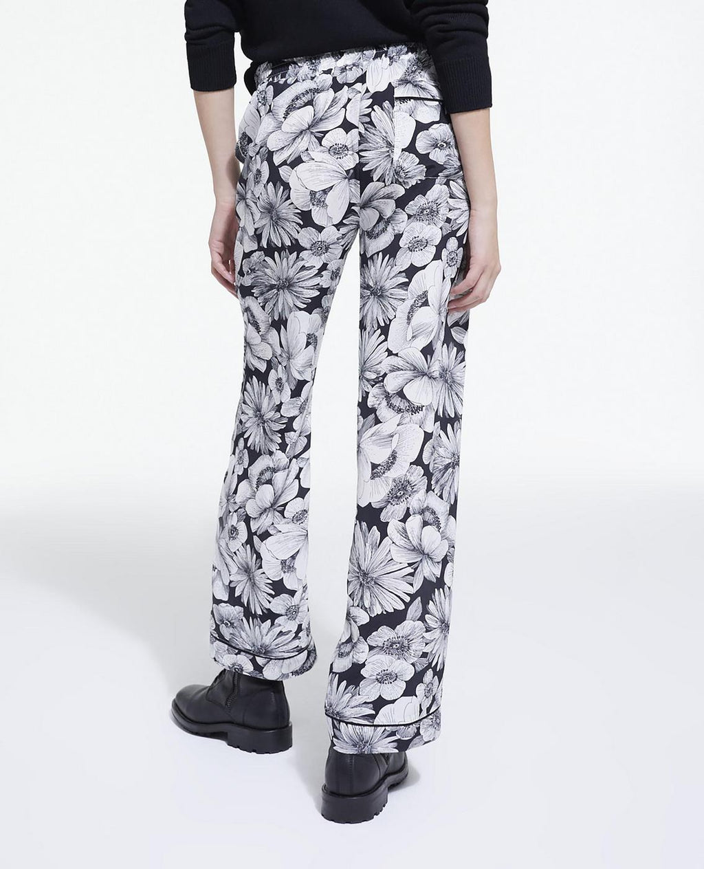 The Kooples - Pantalon Droit En Soie - Ecru Et Noir - Femme