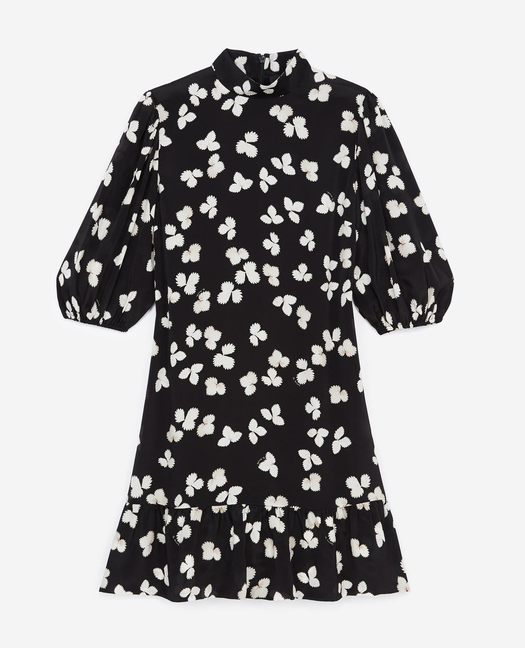 The Kooples - Robe Courte Noire Motif Écru Col Montant - Femme