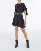 The Kooples - Vestido Corto De Seda Negro Con Mangas Lazadas - Mujer