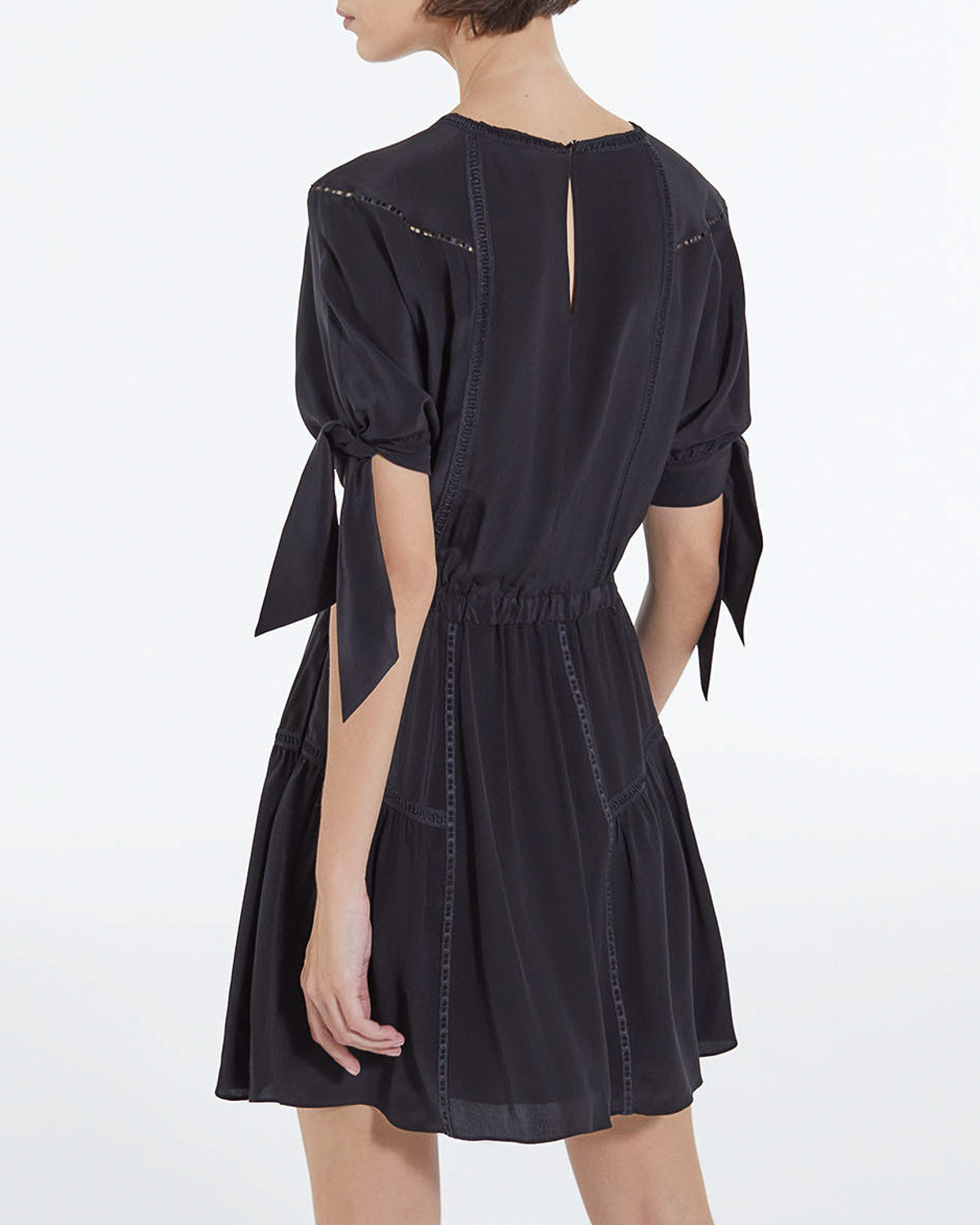The Kooples - Vestido Corto De Seda Negro Con Mangas Lazadas - Mujer