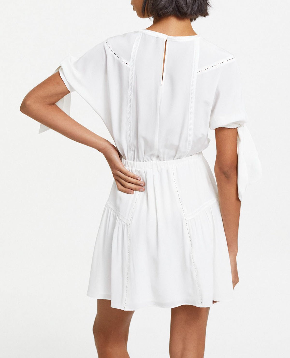 The Kooples - Vestido Corto De Seda Blanco Con Lazo En Las Mangas - Mujer