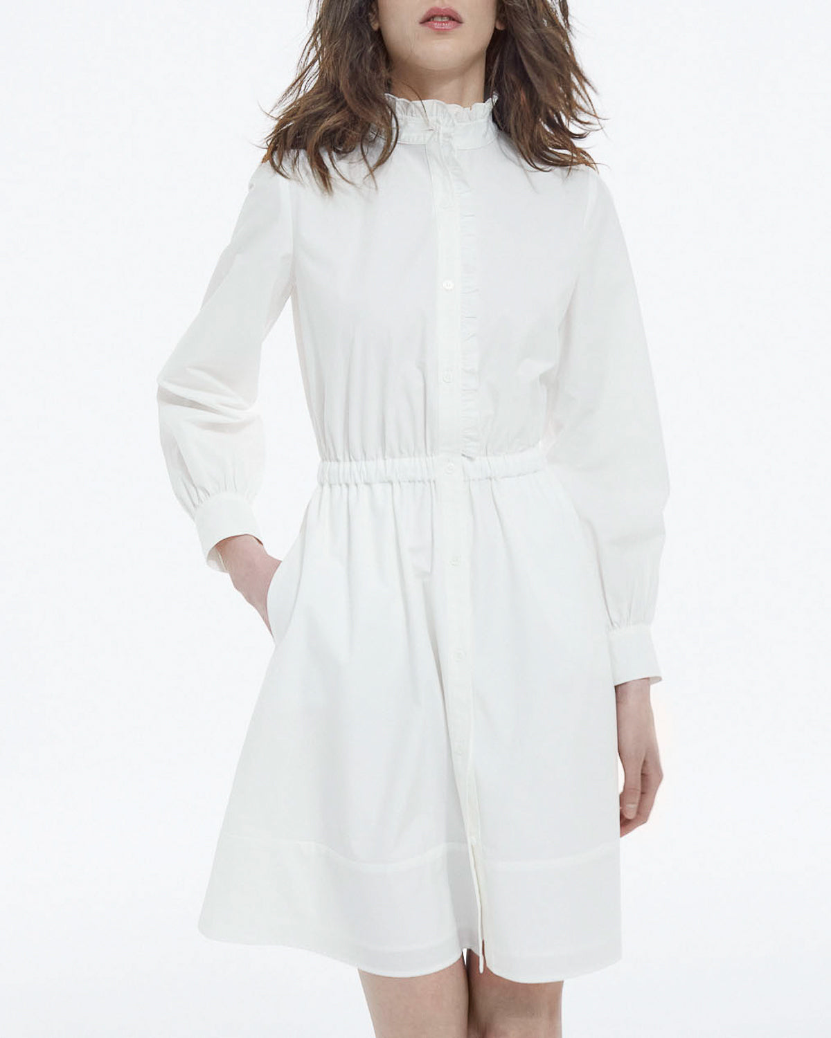 The Kooples - Robe Blanche En Coton Col Montant Boutonnée - Femme