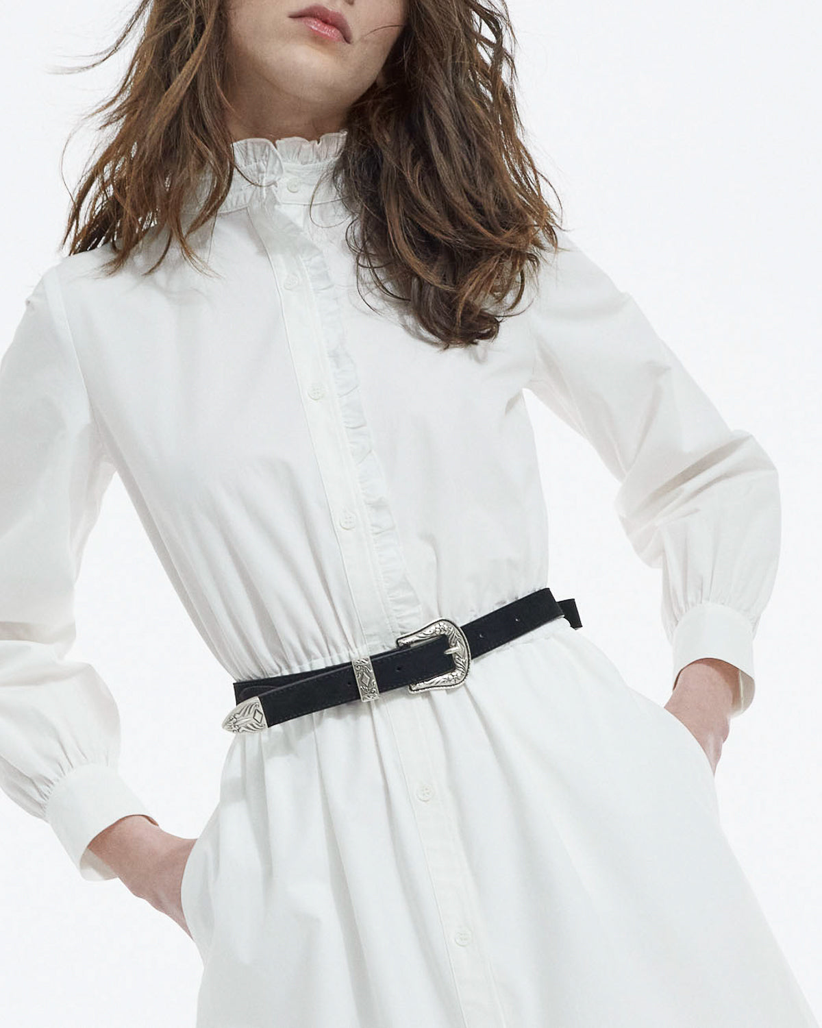 The Kooples - Robe Blanche En Coton Col Montant Boutonnée - Femme