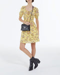 The Kooples - Robe Jaune À Fleurs Courte Manches Bouffantes - Femme