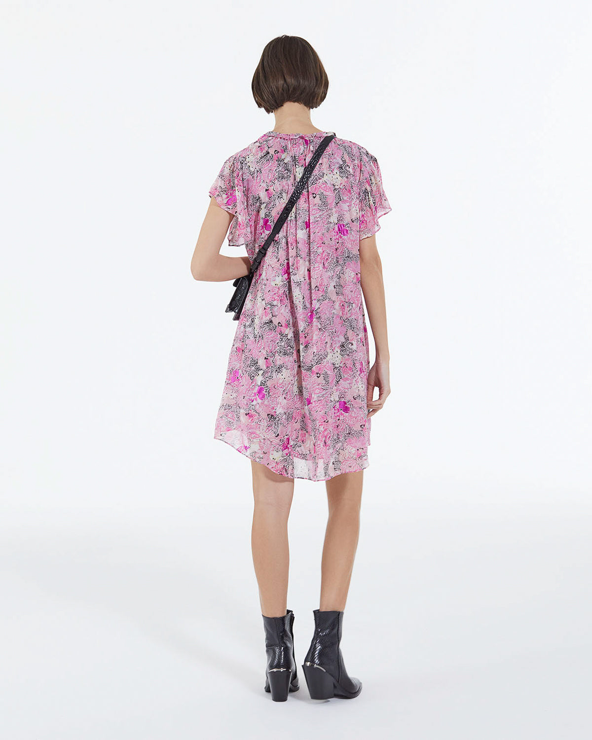 The Kooples - Short Pink Dress With Frilled Sleeves & Print - Women
