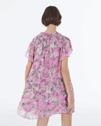 The Kooples - Short Pink Dress With Frilled Sleeves & Print - Women