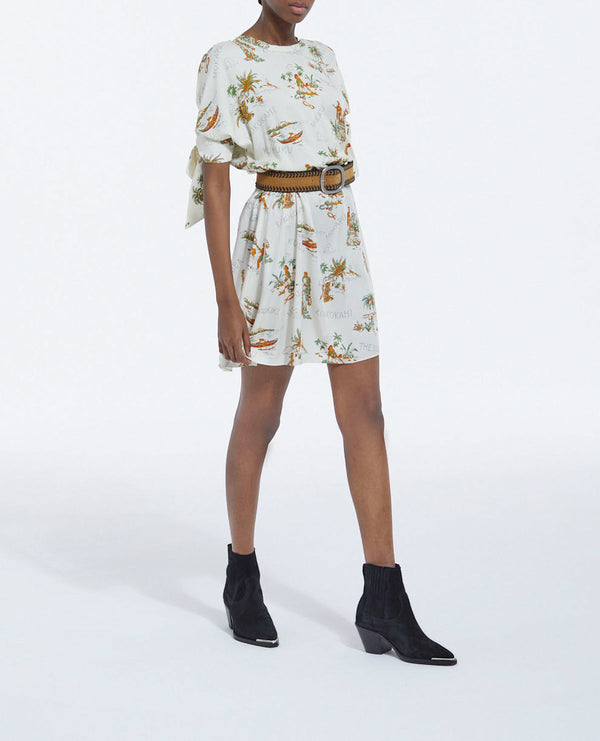 White Short Sleeve Hawaiian Pattern Dress - Women