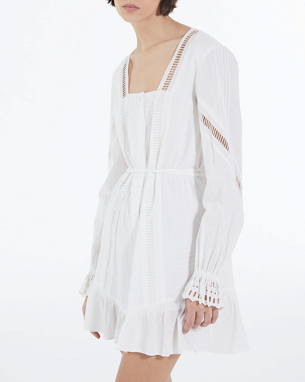 The Kooples - Vestido Corto Blanco Ligero Con Detalles Bordados - Mujer