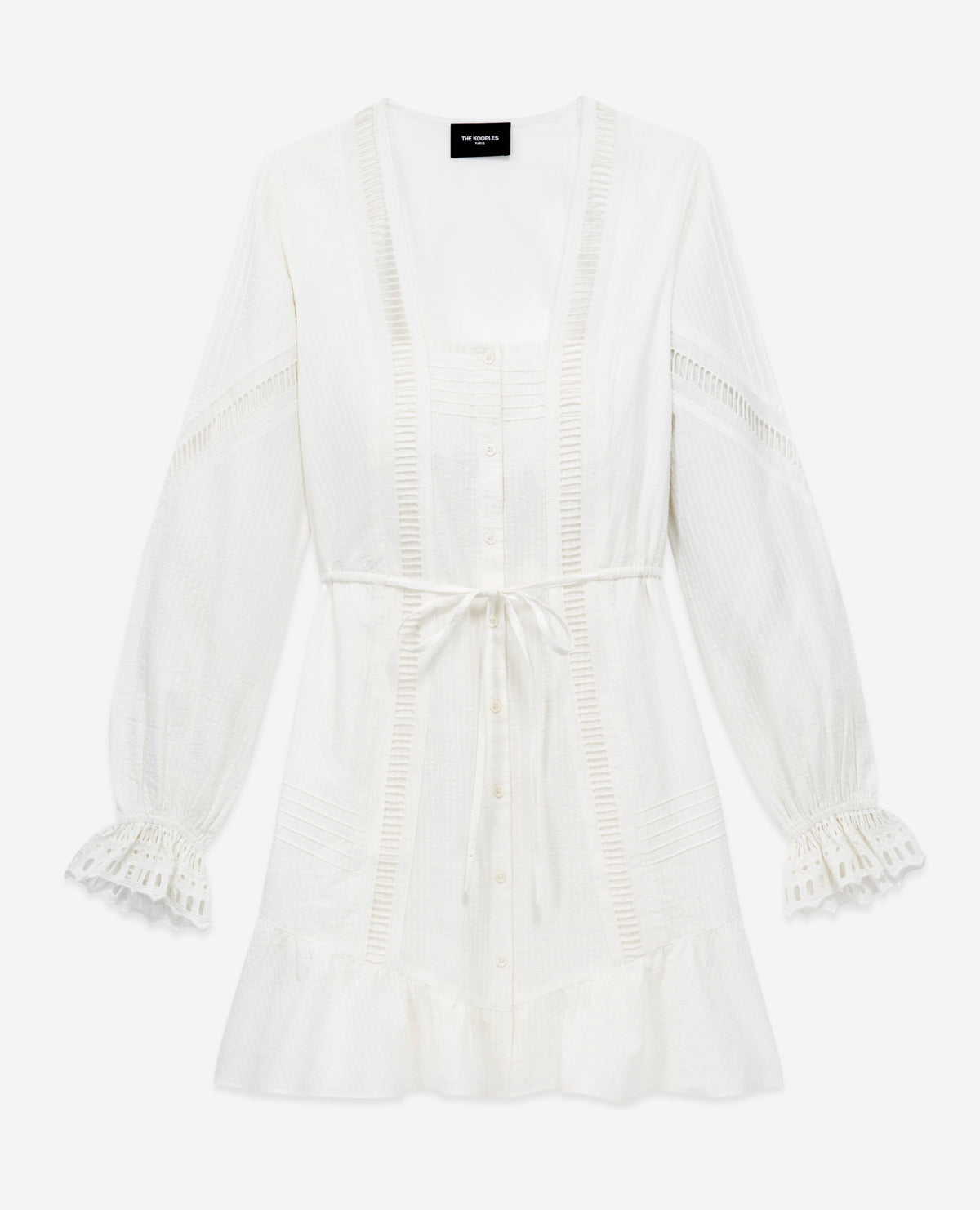 The Kooples - Vestido Corto Blanco Ligero Con Detalles Bordados - Mujer