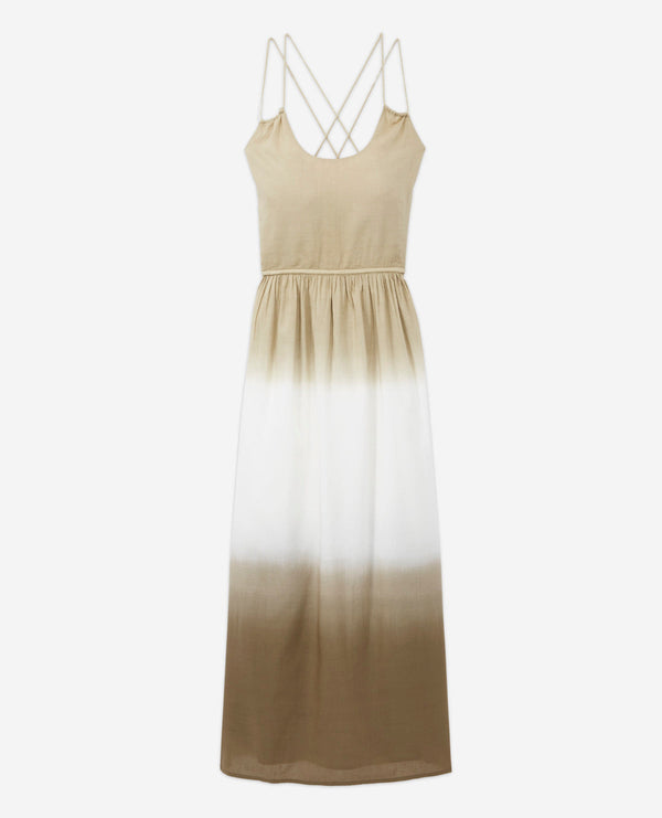 Vestido largo sin espalda sin mangas degradado caqui - Mujer