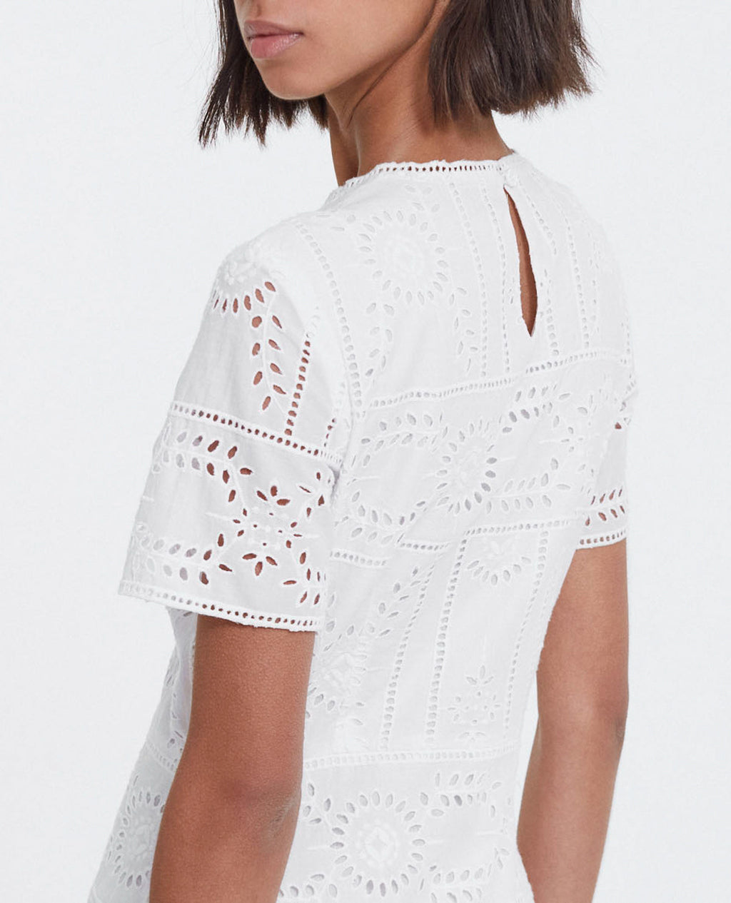 The Kooples - Vestido Largo De Algodón Bordado Blanco Con Cuello Redondo - Mujer