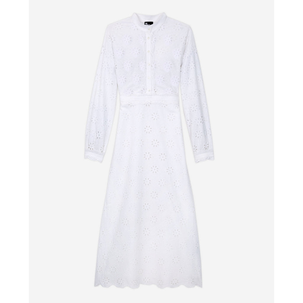 The Kooples - Vestido midi bordado inglés - Blanco - Mujer