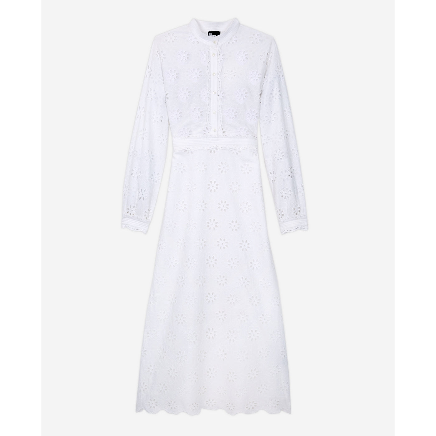 The Kooples - Vestido midi bordado inglés - Blanco - Mujer