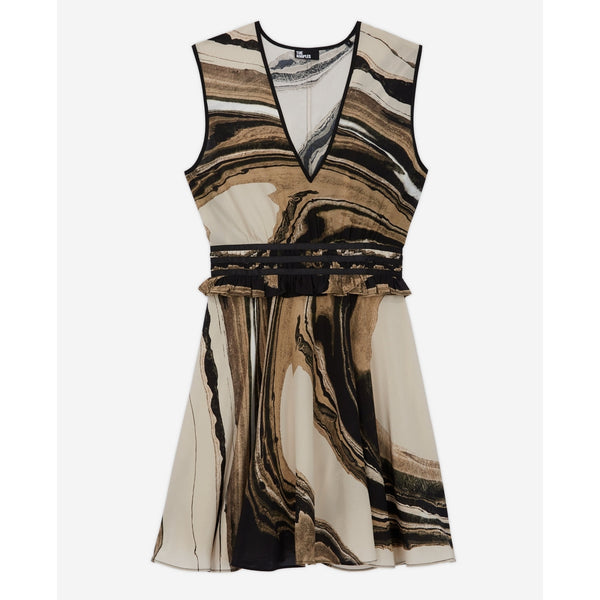 The Kooples - Vestido Skater De Seda - Beige Y Marrón - Mujer