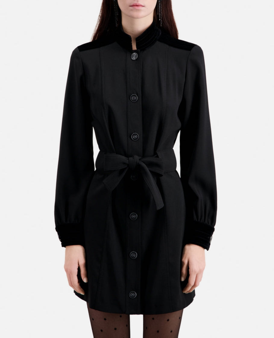 The Kooples - Robe Chemise Bi-Matière - Noir - Femme