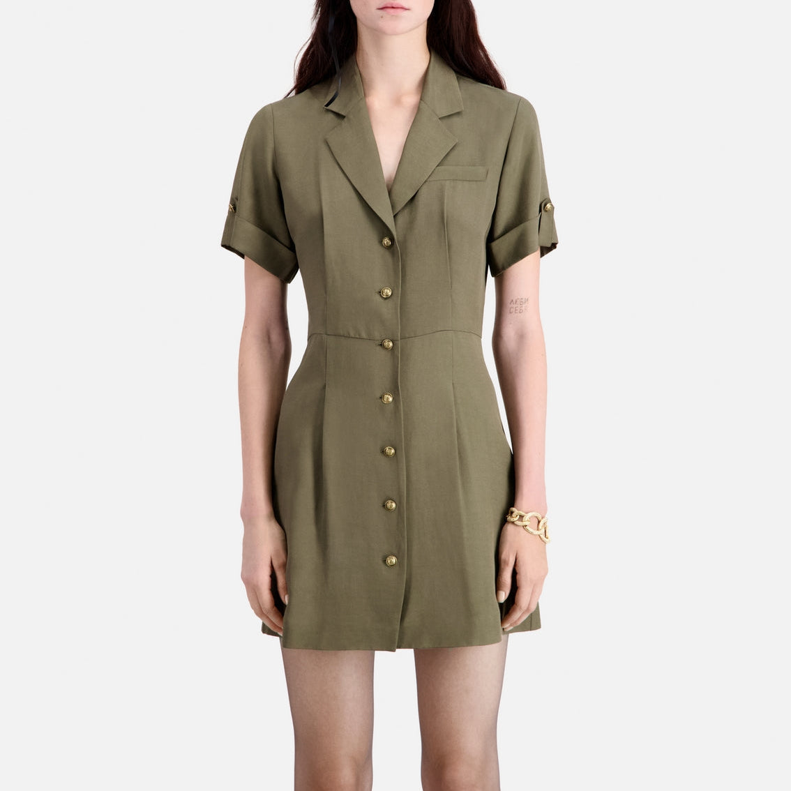 The Kooples - Vestido camisero - Caqui - Mujer