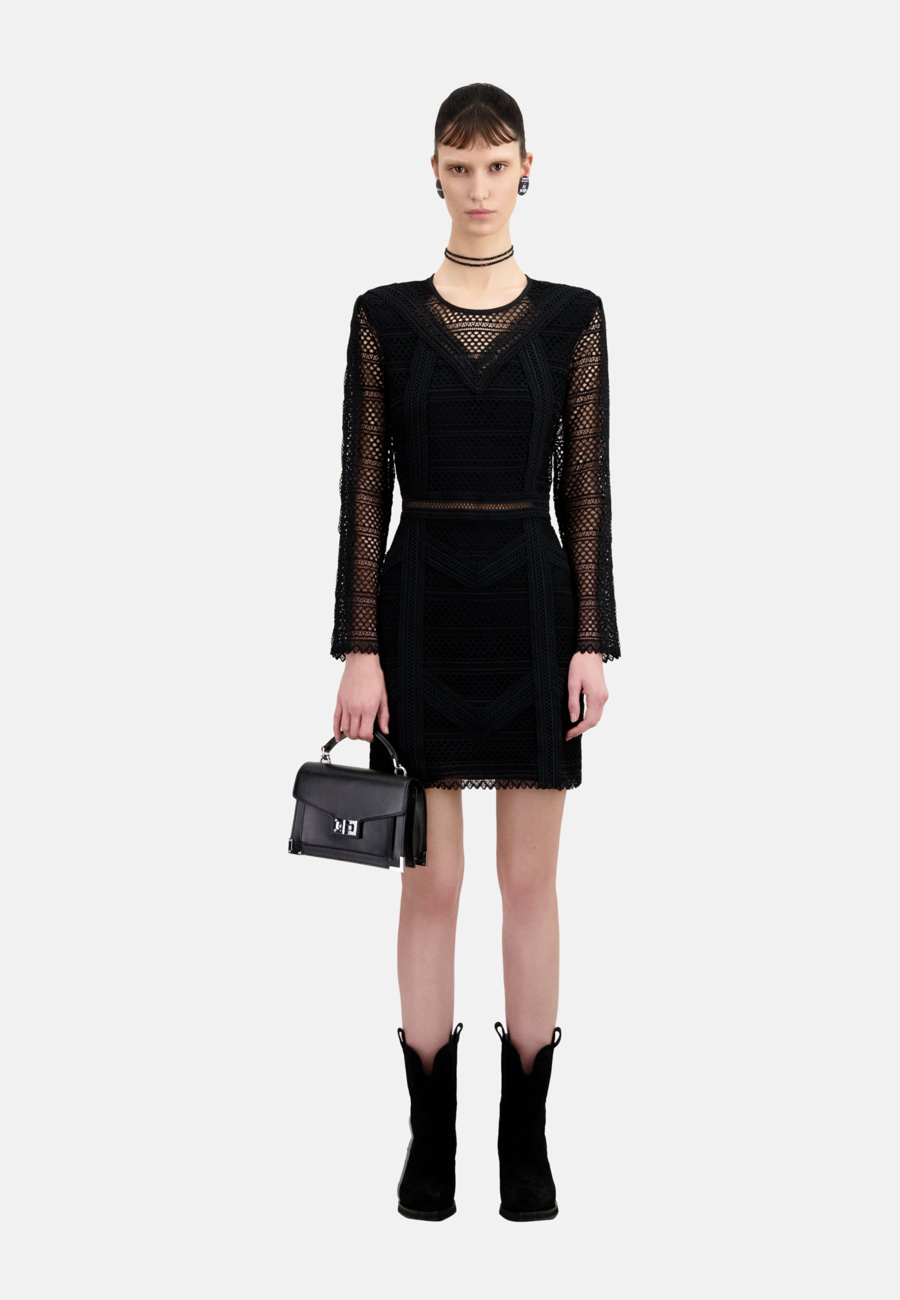 The Kooples - Robe Courte Avec Mix Dentelles A Manches Longues