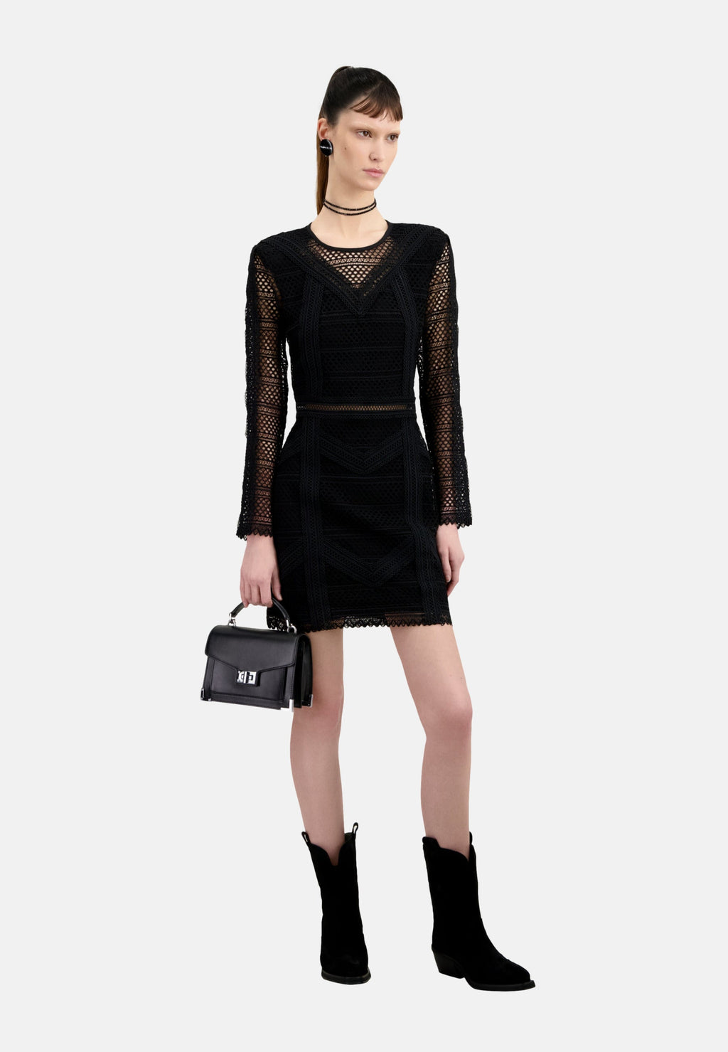 The Kooples - Robe Courte Avec Mix Dentelles A Manches Longues