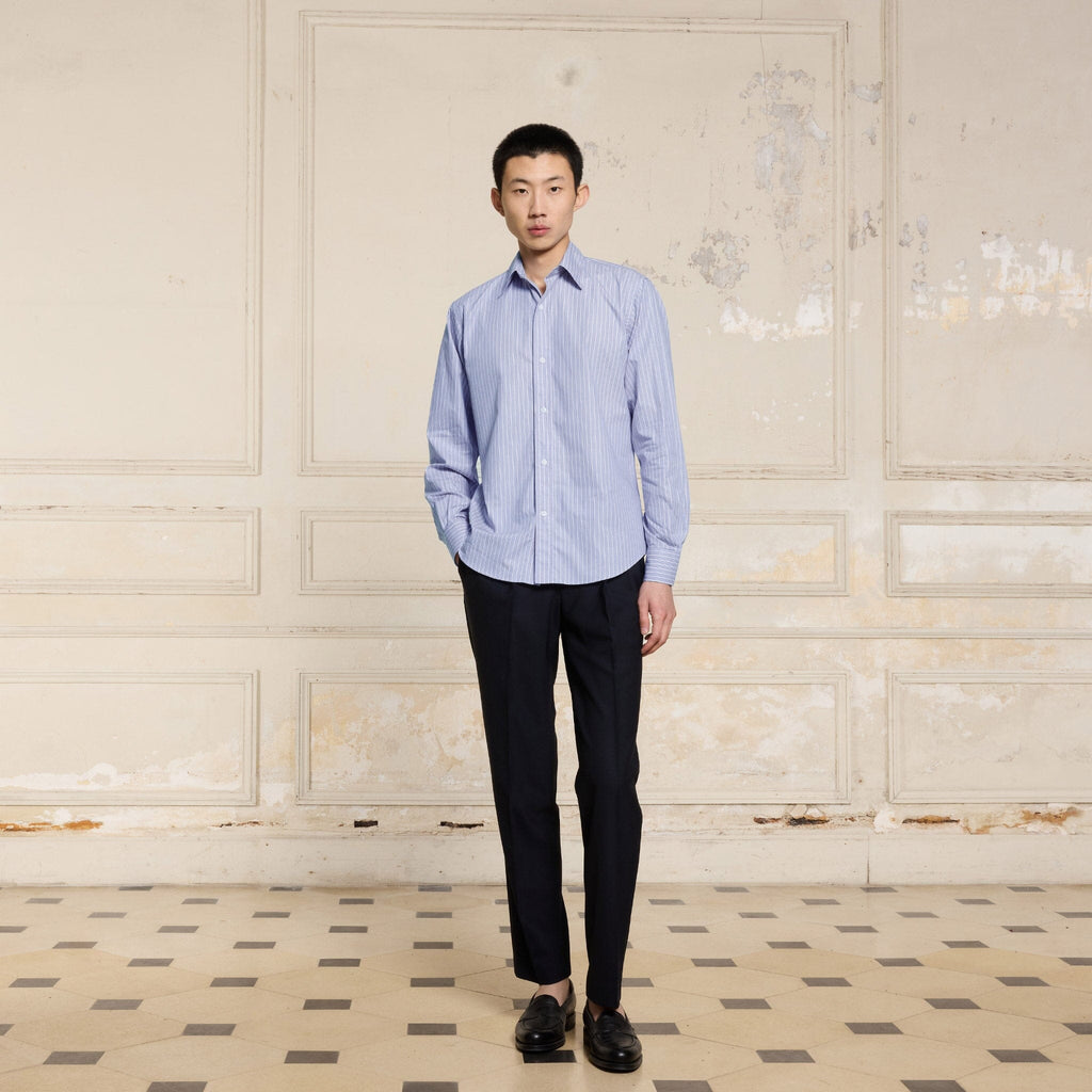 Chemise En Popeline Bleue À Rayures