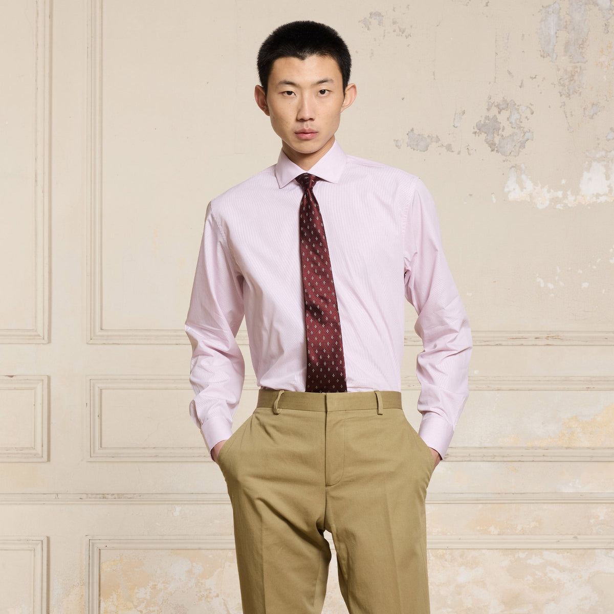 Chemise En Popeline À Micro-Rayures Bordeaux