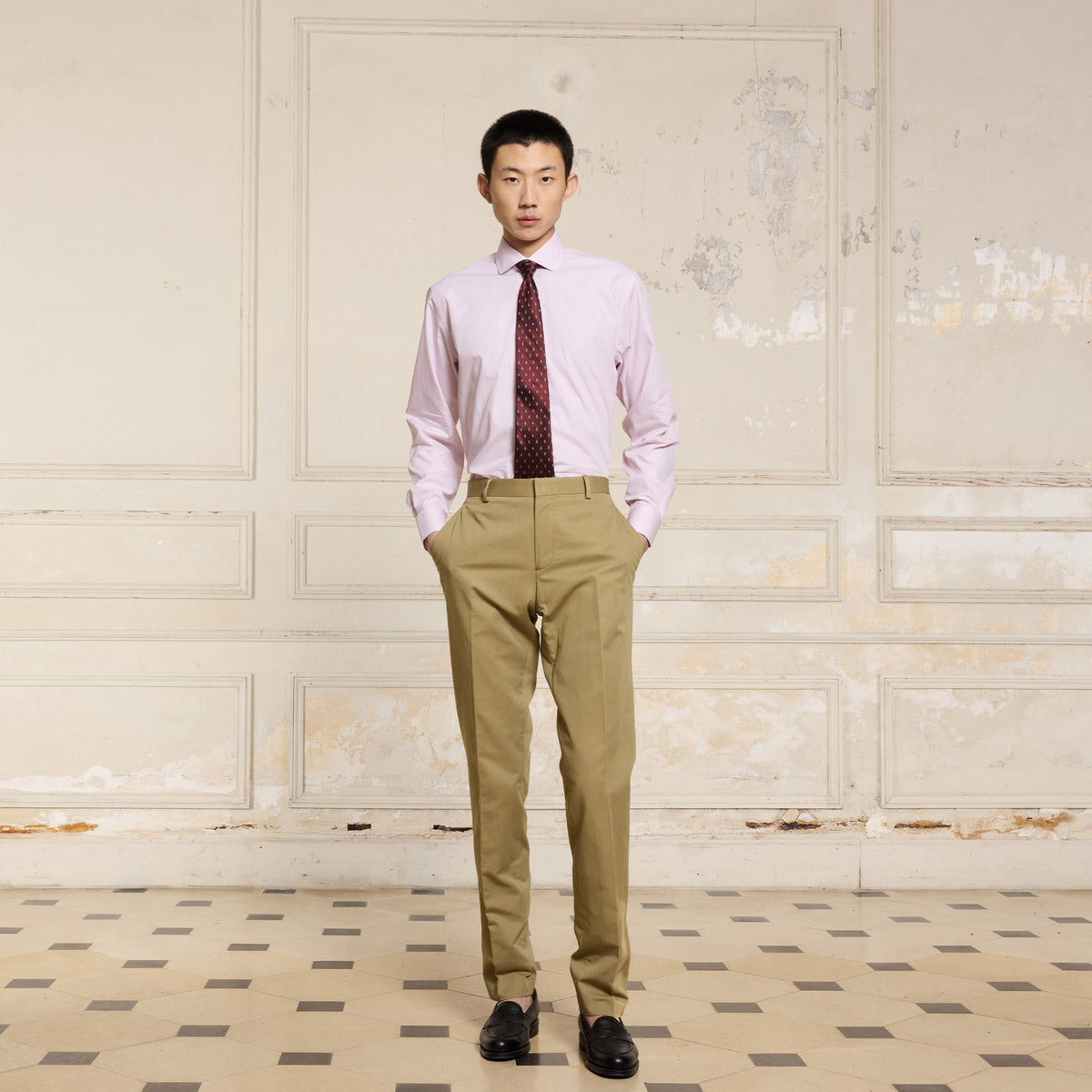 Chemise En Popeline À Micro-Rayures Bordeaux
