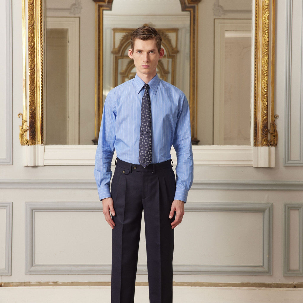 Chemise En Popeline Bleue À Fines Rayures Blanches