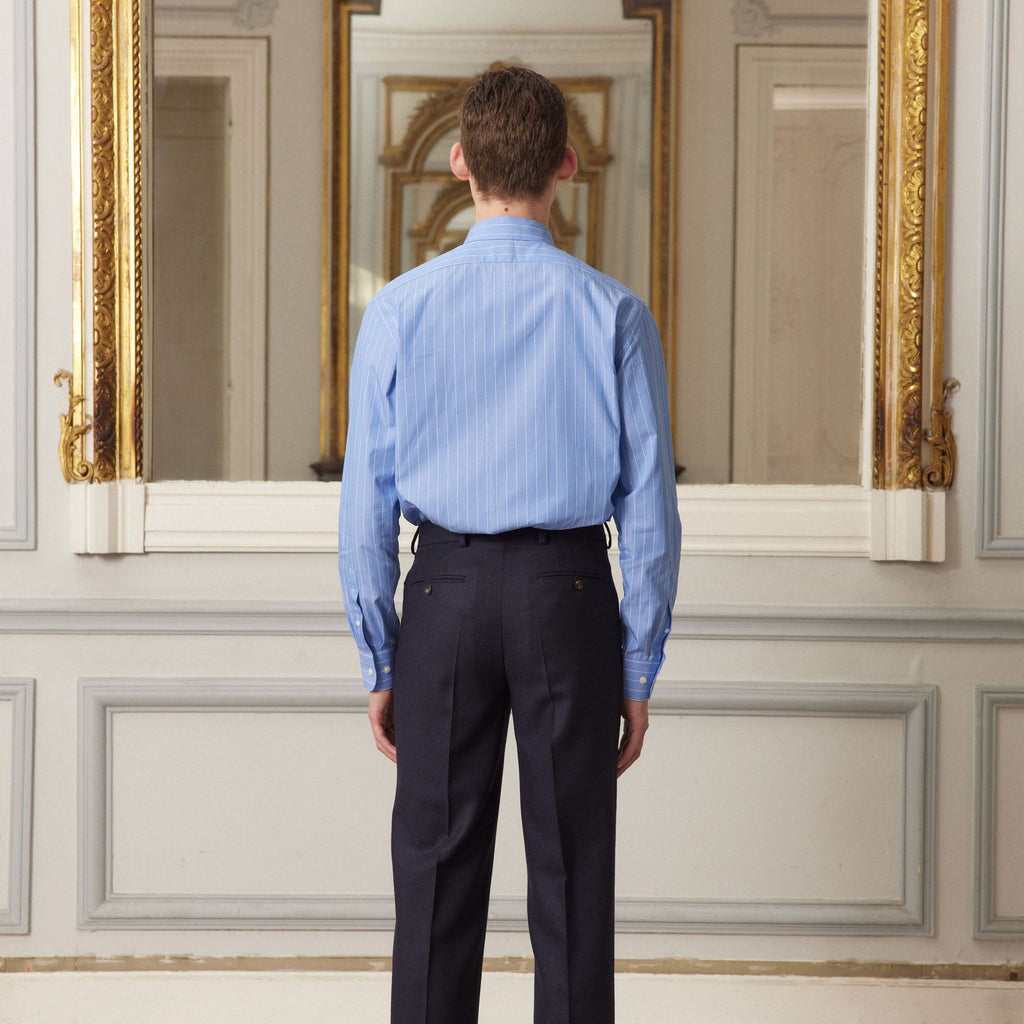 Chemise En Popeline Bleue À Fines Rayures Blanches