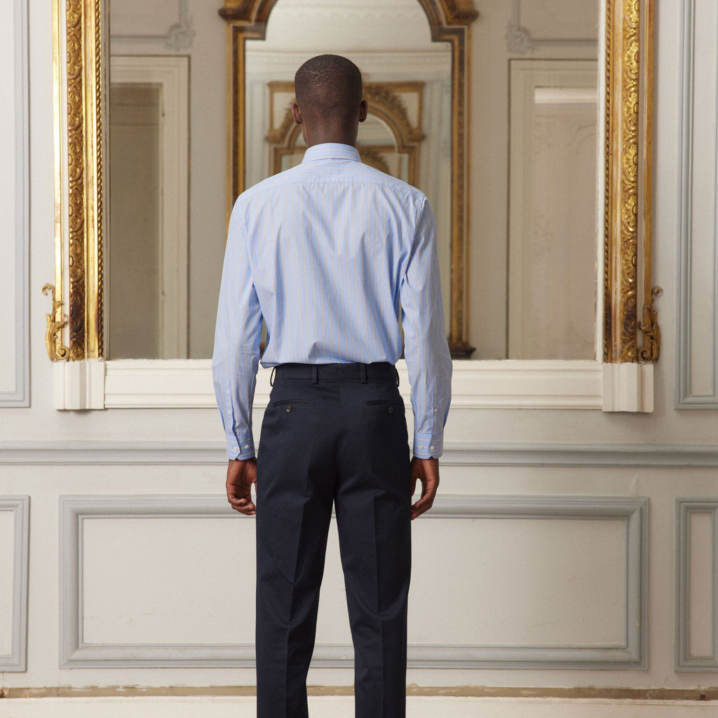 Chemise En Popeline Bleue À Rayures