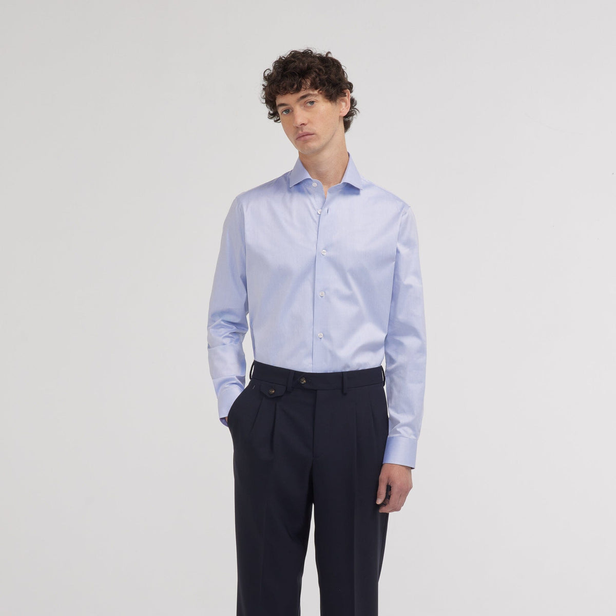 Chemise Cintrée En Twill Double Retors Bleue