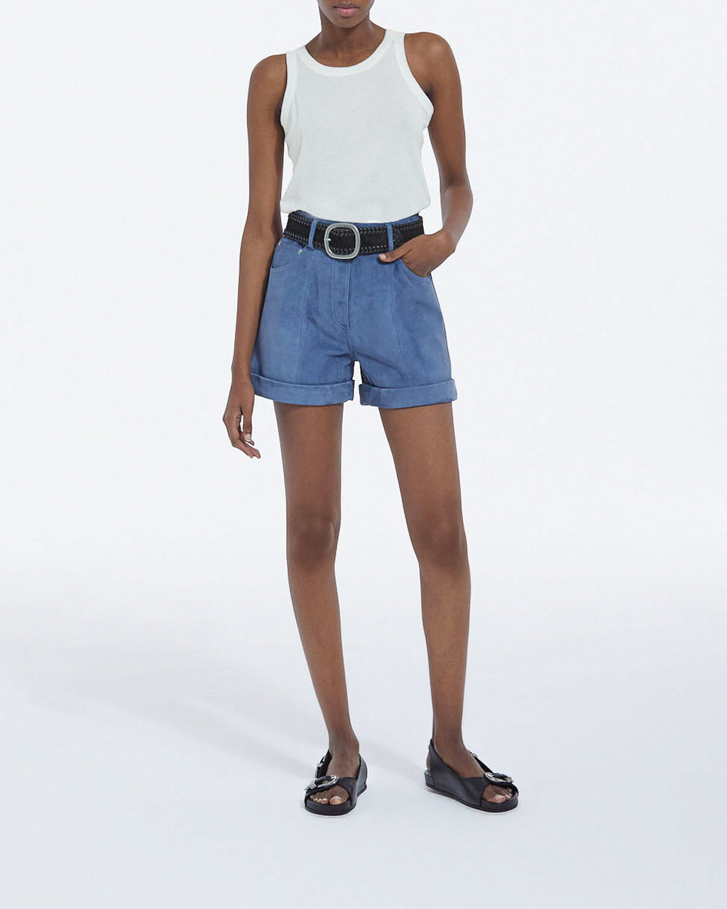 The Kooples - Pantalón corto recto ante - Azul - Mujer
