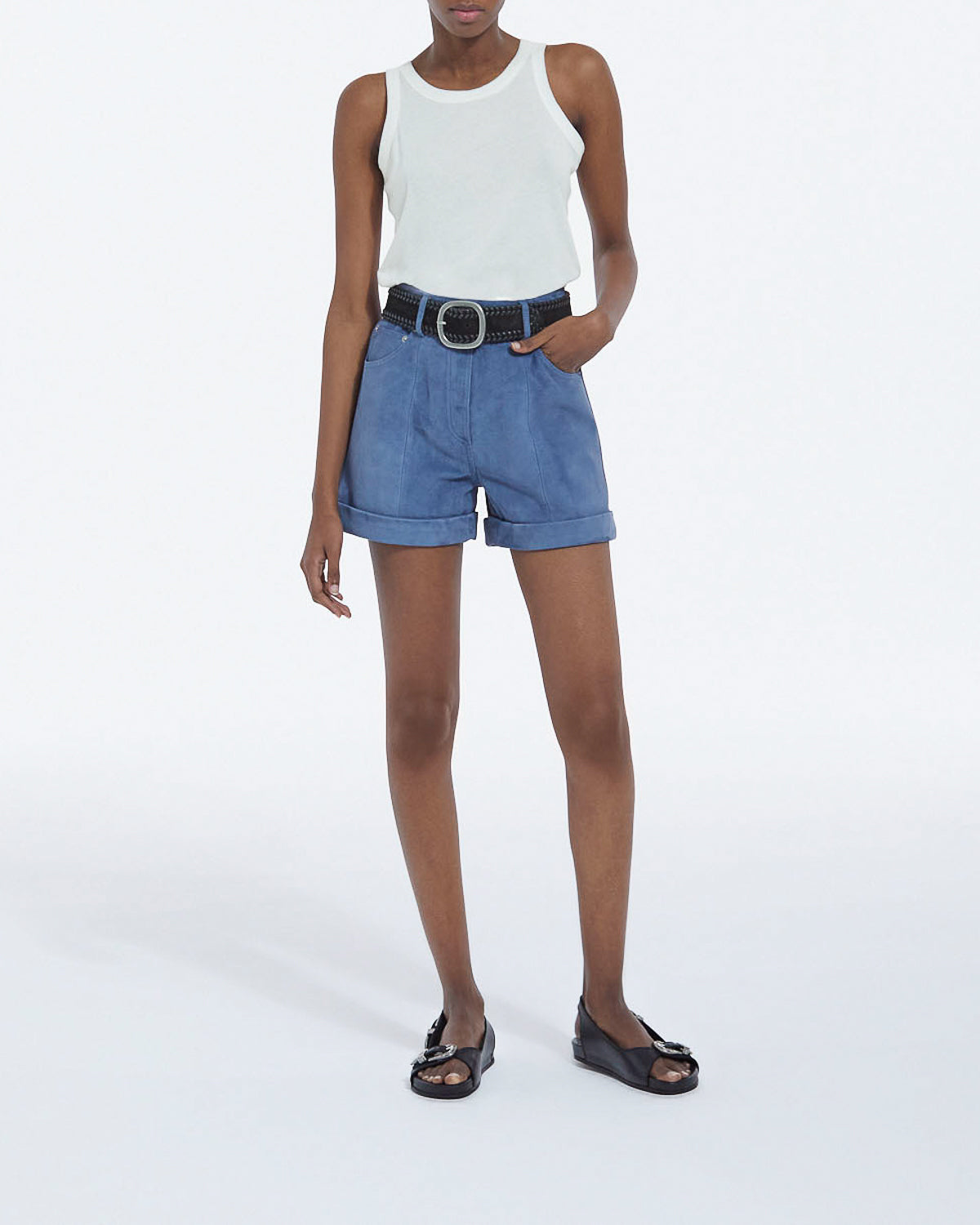 The Kooples - Pantalón corto recto ante - Azul - Mujer