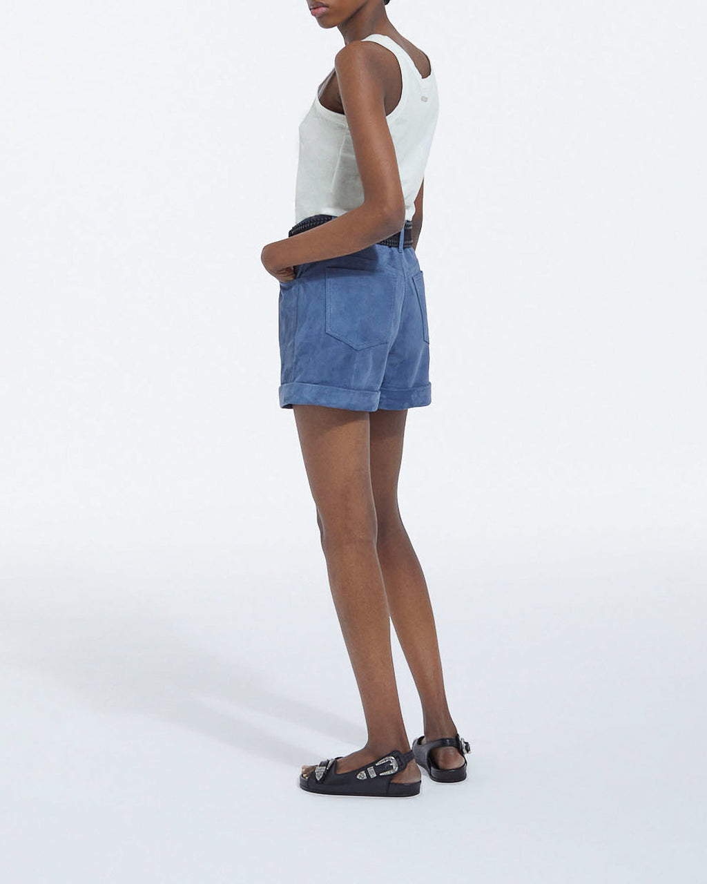 The Kooples - Pantalón corto recto ante - Azul - Mujer