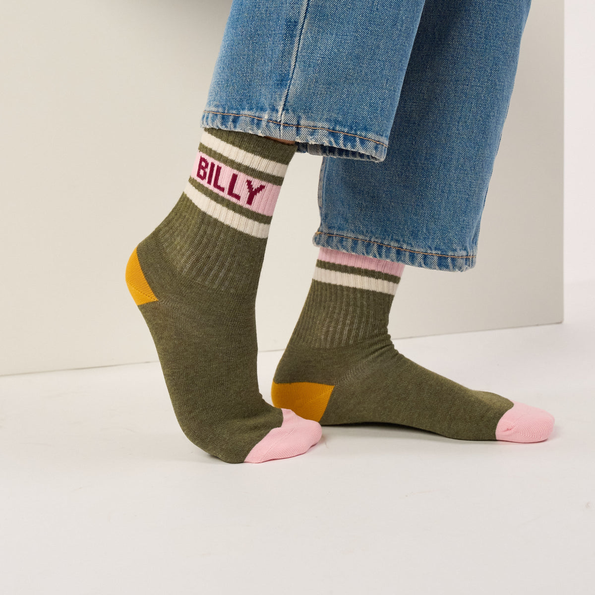 Calcetines Tennis - Verde, A Rayas Rosa Y Blanco
