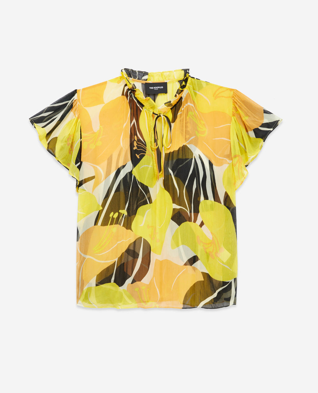 The Kooples - Top Jaune Imprimé Fluide À Volants - Femme