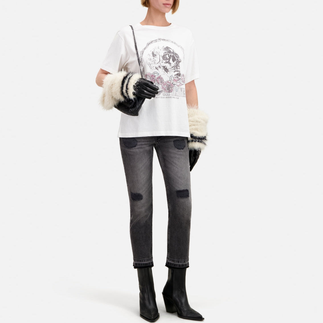 The Kooples - T-Shirt Manches Courtes Avec Print Skull And Roses - Femme